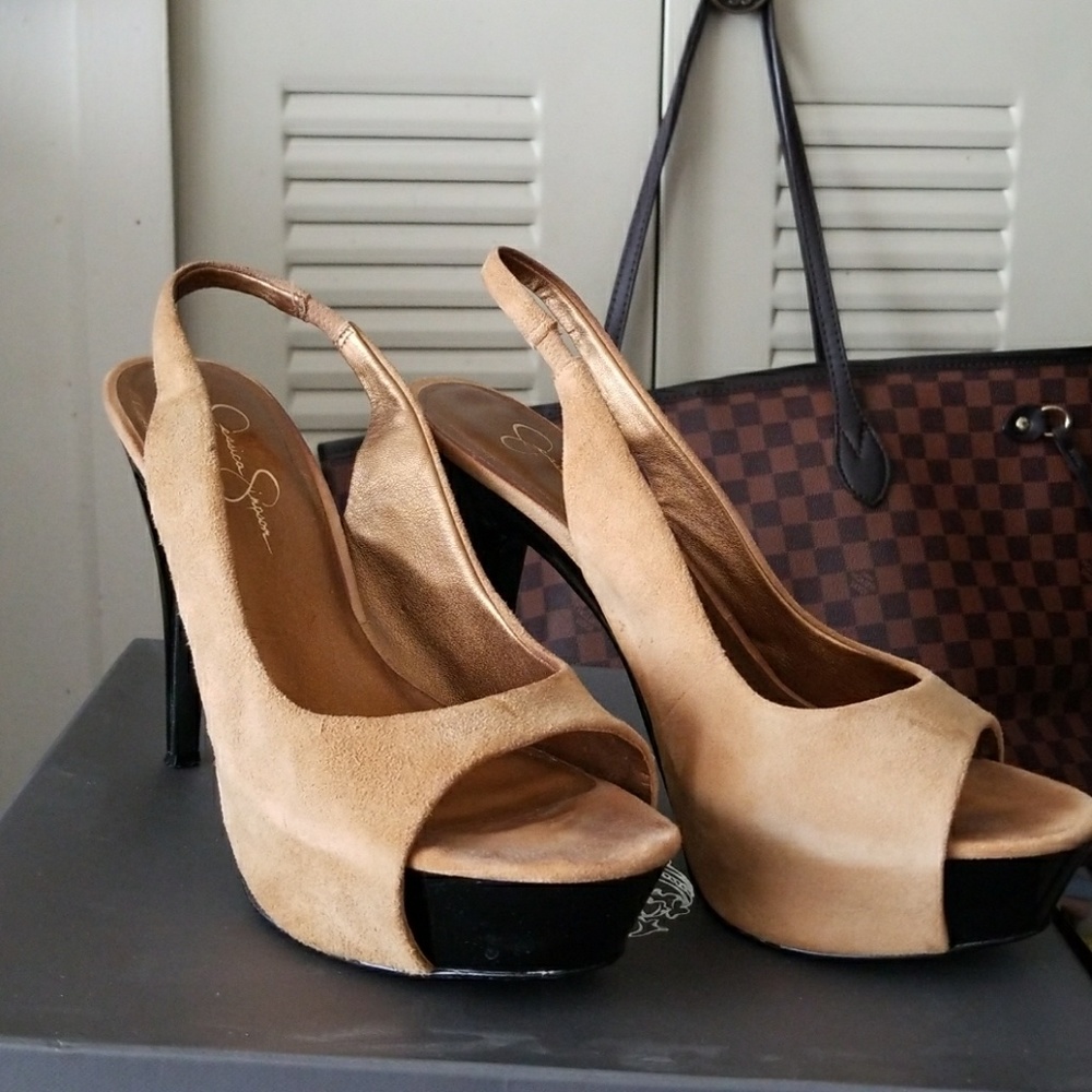 Sexy sling back open toed heels worn with love
